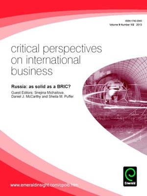 cover image of Critical Perspectives on International Business, Volume 9, Issue 1 & 2